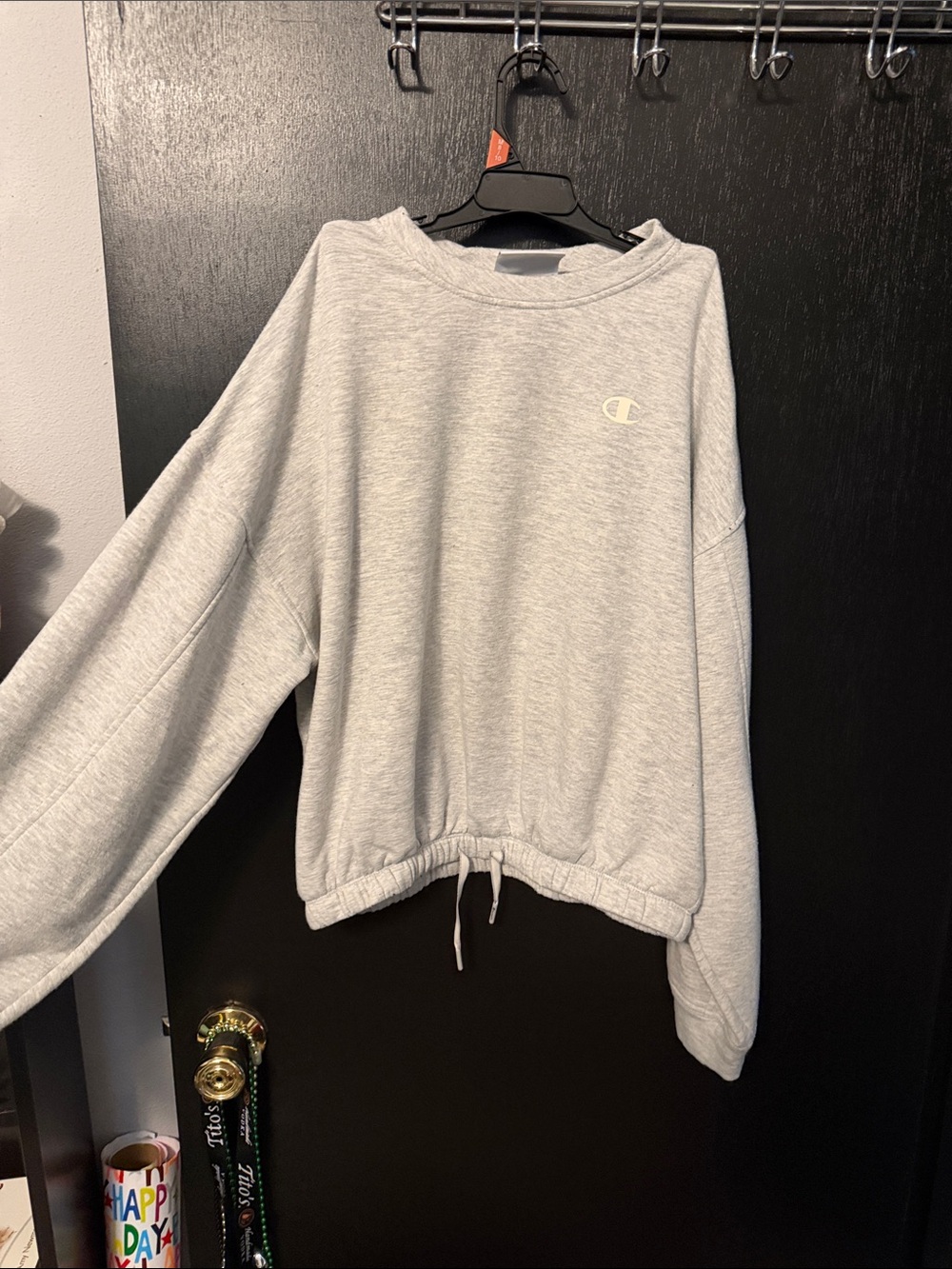 Champion Heather Gray Drawstring Modal Blend Hem Crew Sweatshirt